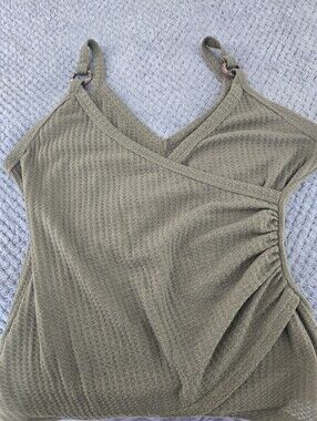 Olive Green Waffle Knit Wrap Tank Top